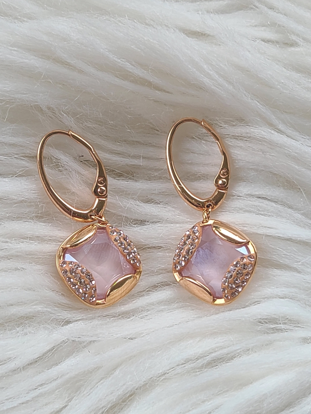 Swarovski Heap Rose Gold Toned Pink Crystal Drop Earrings- Excellent Condition